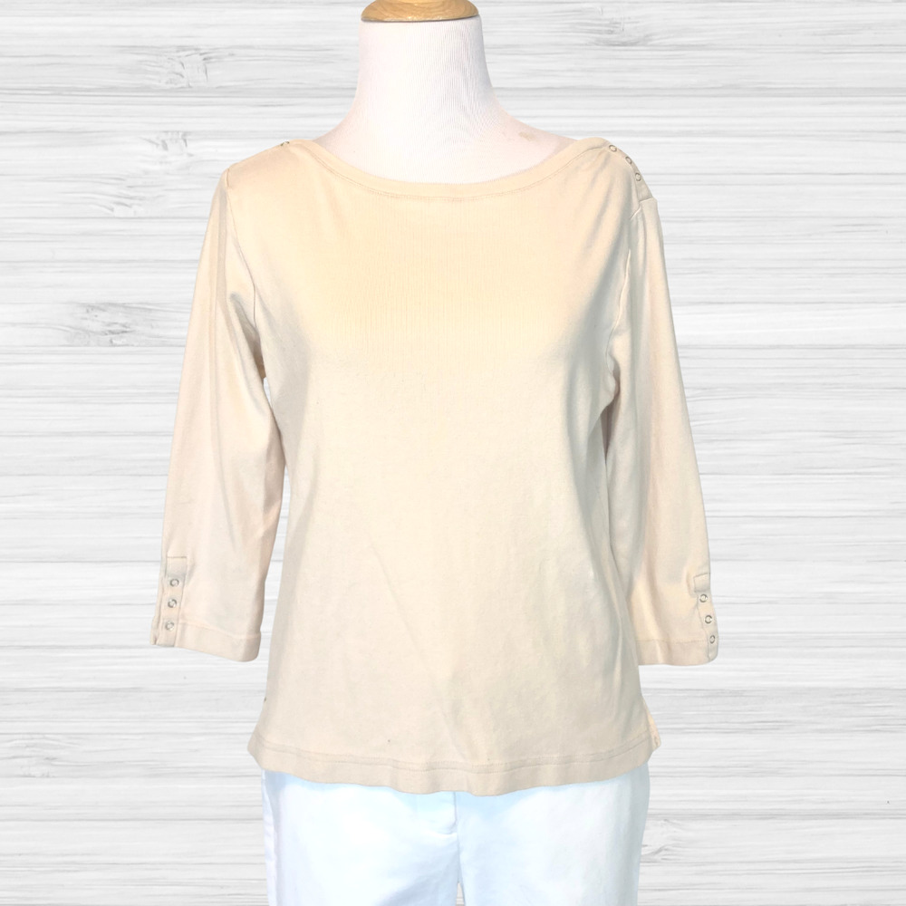 Vintage 90s Carolyn Taylor Essentials SMALL 3/4 Sleeve Natural Tan T-Shirt